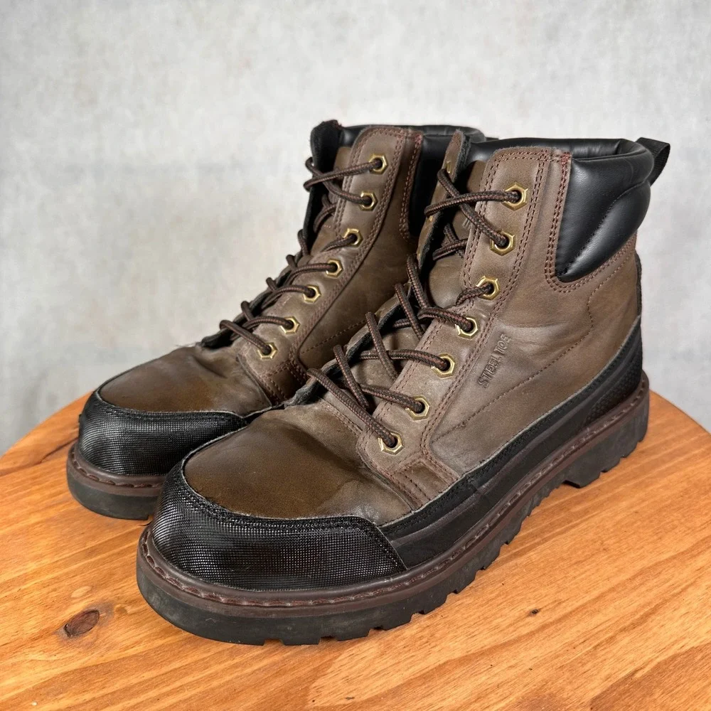 Nevados Work Steel Toe Boots Mens 10.5 Brown Black WKA42M0018 Good Condition
